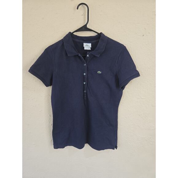 Lacoste Tops - Lacoste Women's Navy Blue Stretch Polo Shirt, Size 42 Or L/XL